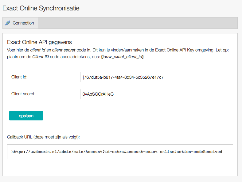 Exact Online koppeling stap 4